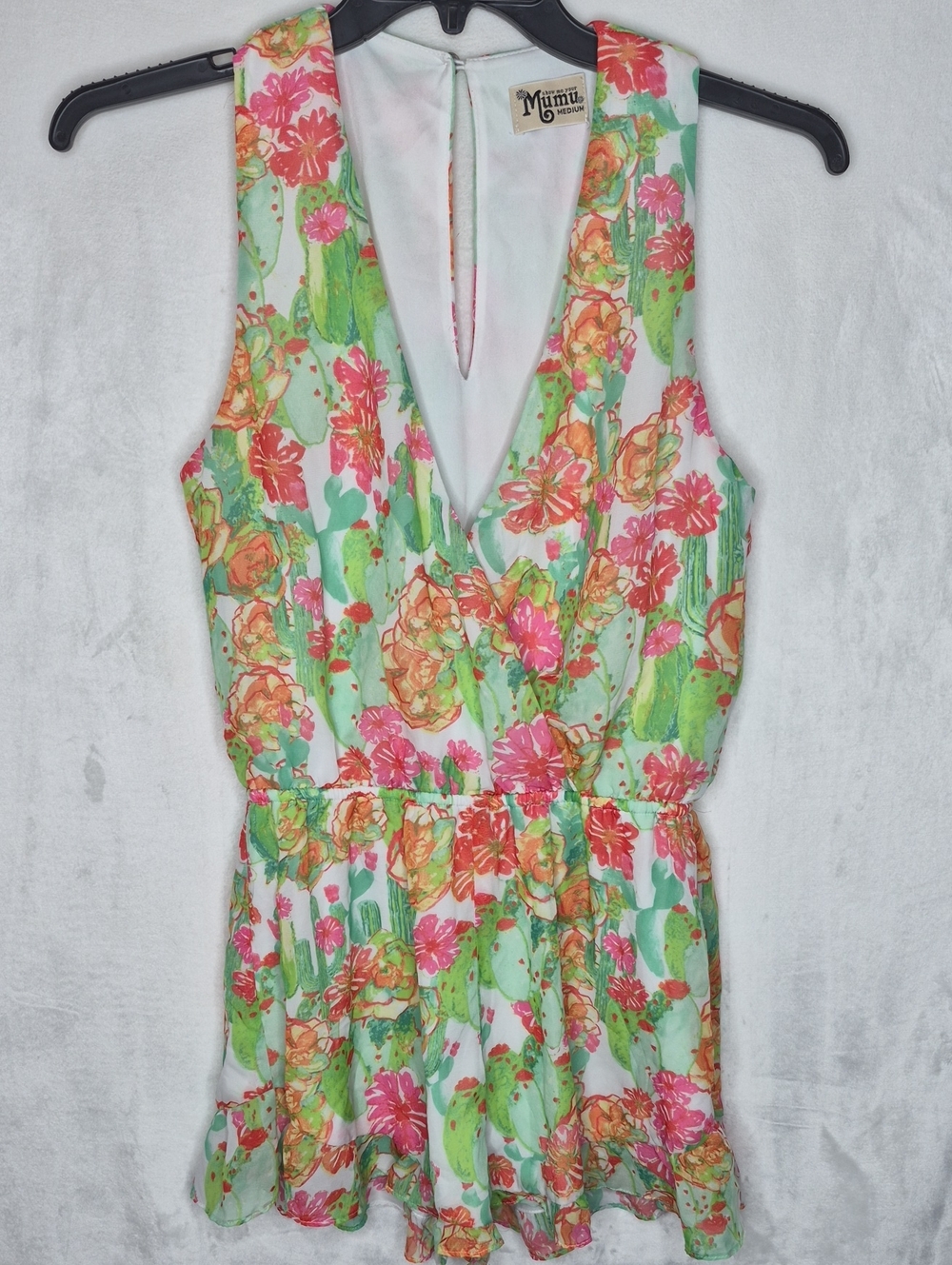 Show Me Your Mumu Riri V-Neck Cactus Floral Romper Mint Pink M